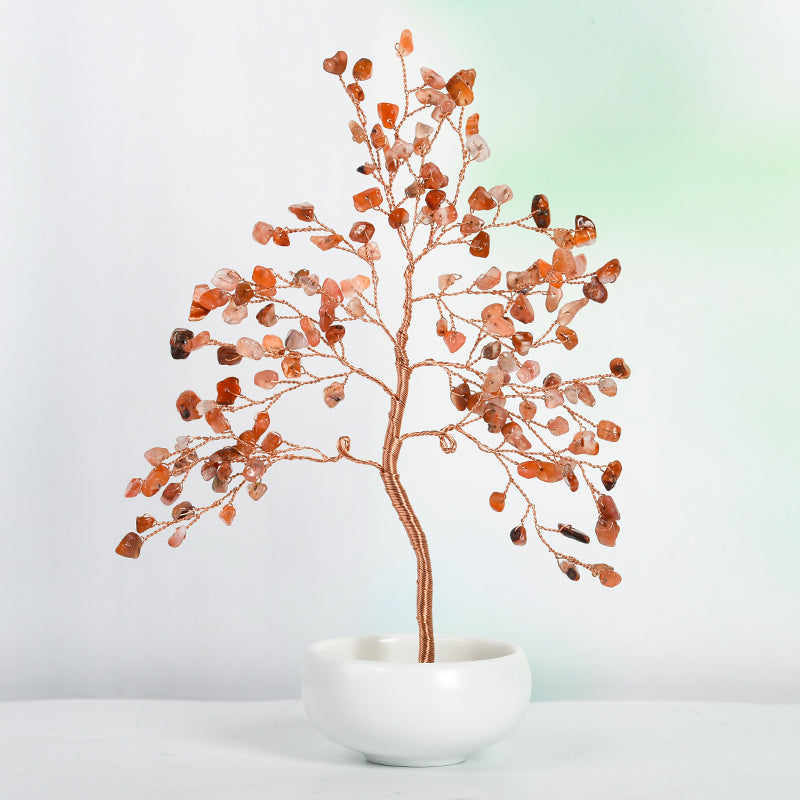 White Ceramic Bowl Crystal Tree