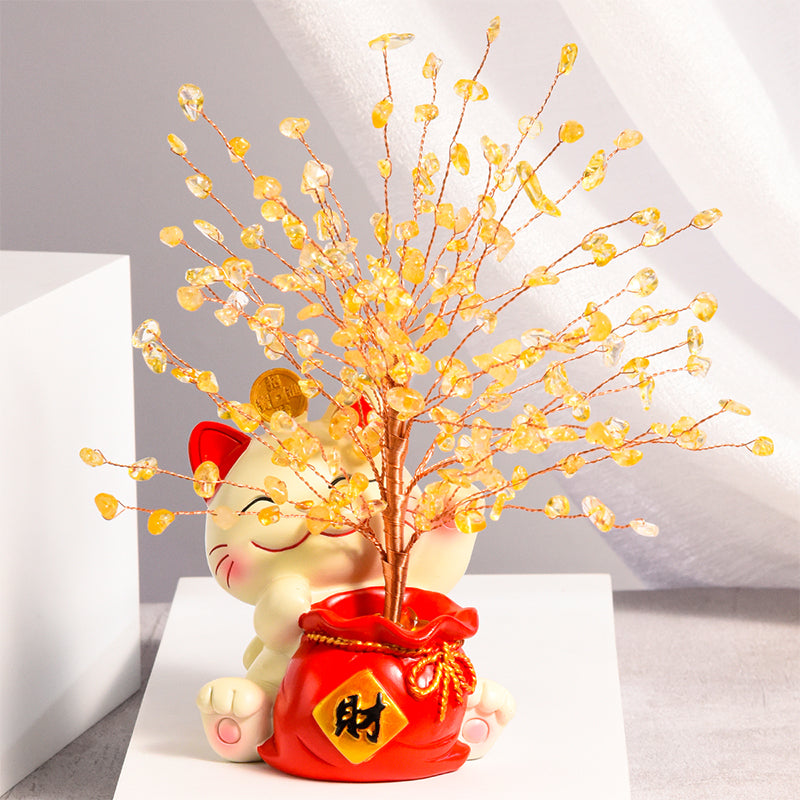 Lucky Cat Crystal Tree