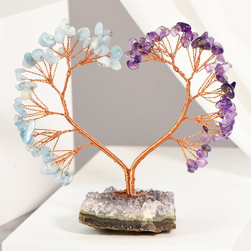 Amethyst Cluster Heart Crystal Tree