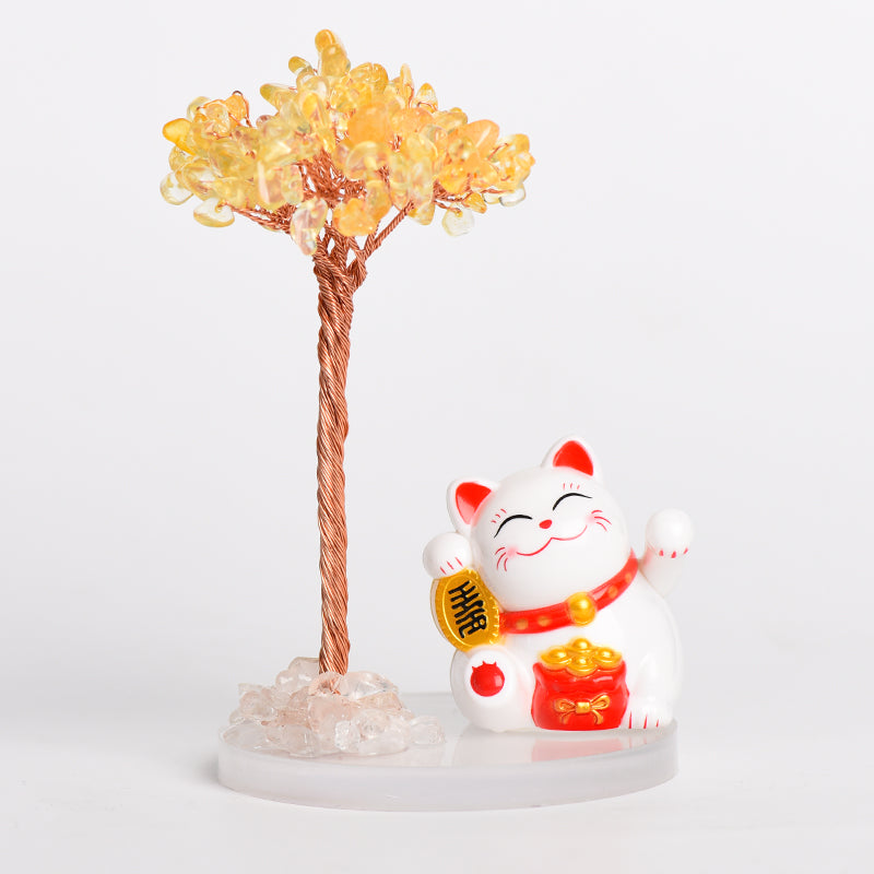 Lucky Cat Crystal Tree