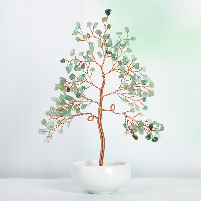 White Ceramic Bowl Crystal Tree