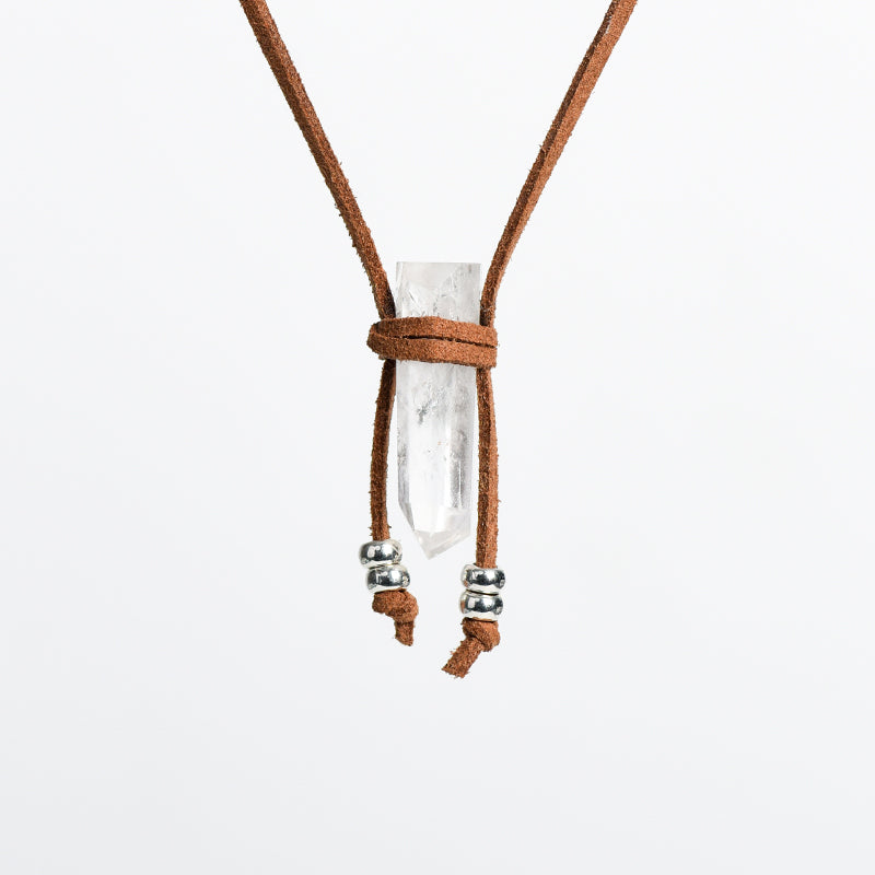 Leather Warp Clear Quartz Pendent