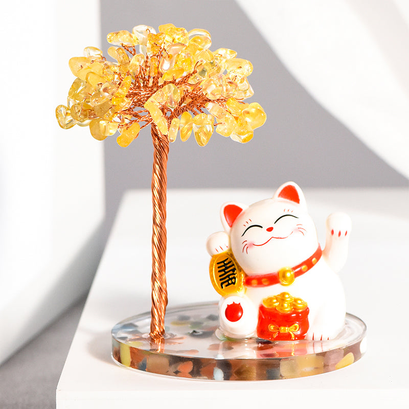 Lucky Cat Crystal Tree