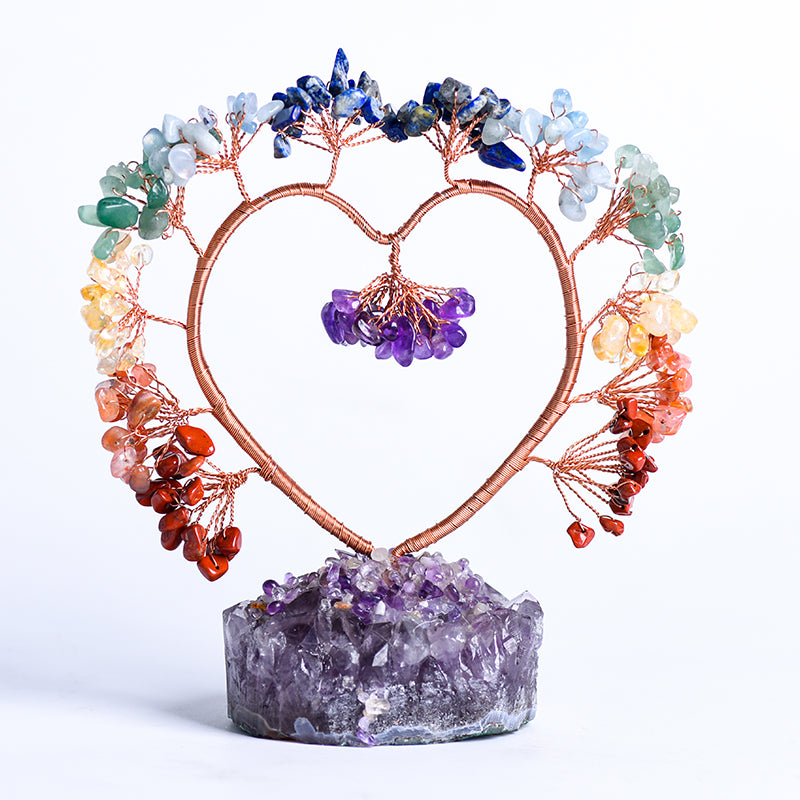 Amethyst Cluster Crystal Heart Tree