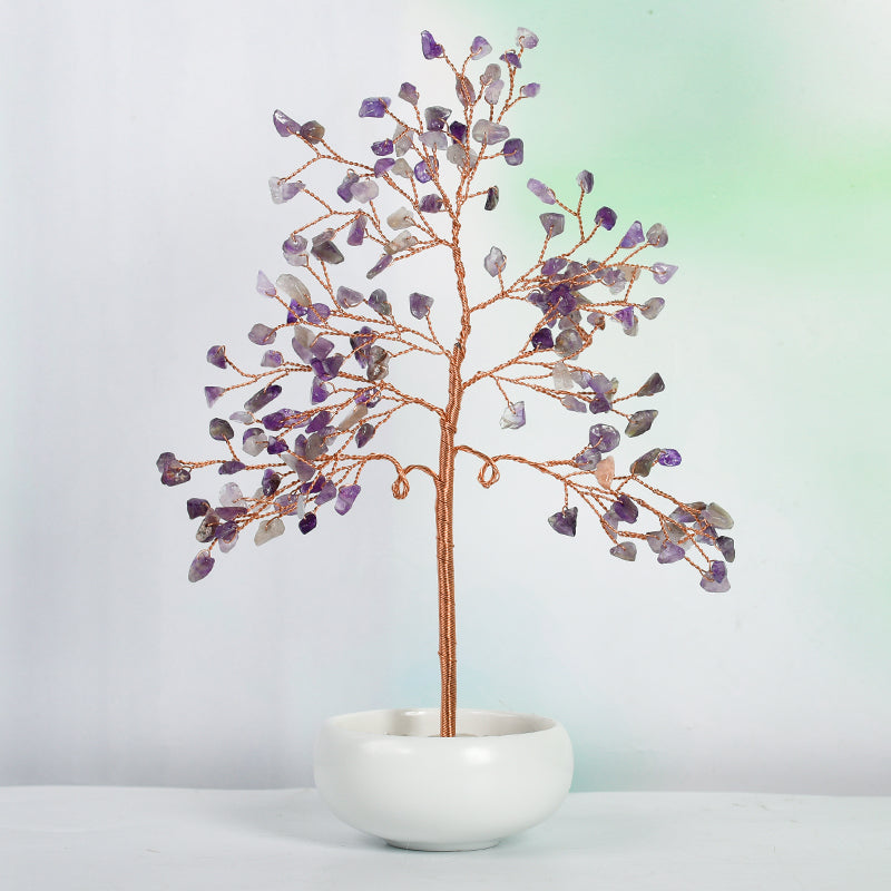 White Ceramic Bowl Crystal Tree