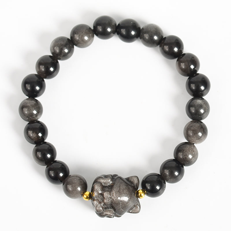 Sliver Obsidian With Carving Bracelet