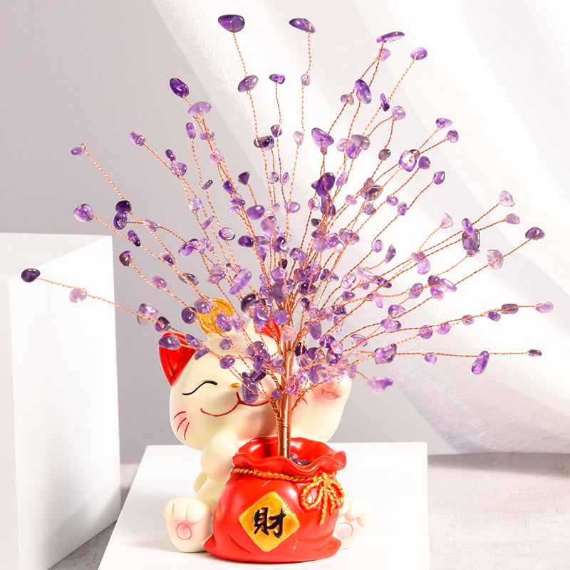 Lucky Cat Crystal Tree