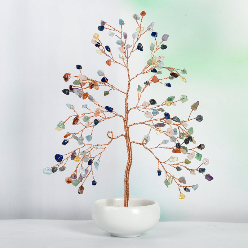 White Ceramic Bowl Crystal Tree