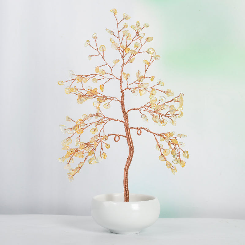 White Ceramic Bowl Crystal Tree