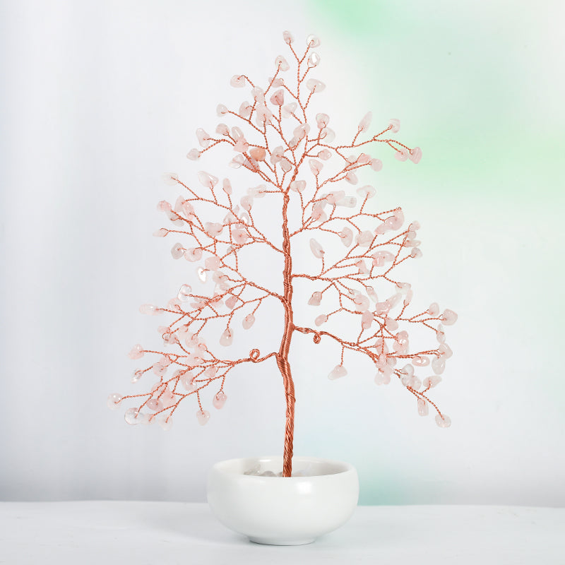 White Ceramic Bowl Crystal Tree