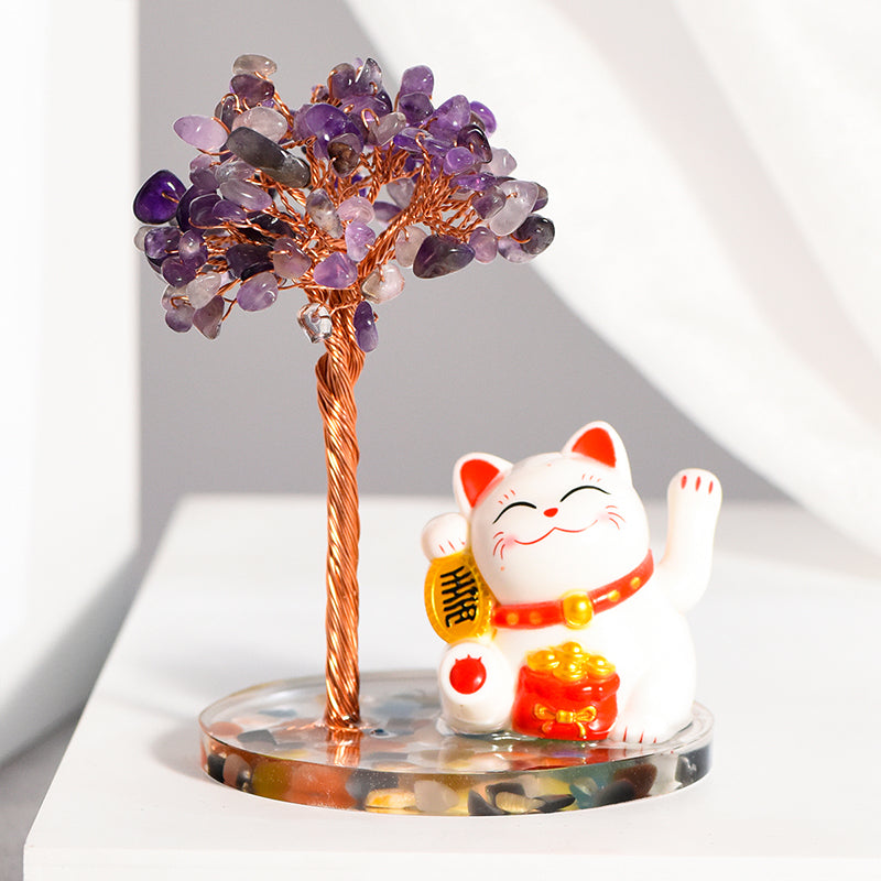 Lucky Cat Crystal Tree