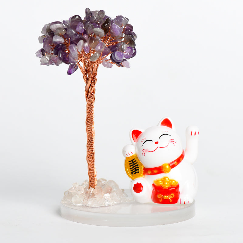 Lucky Cat Crystal Tree