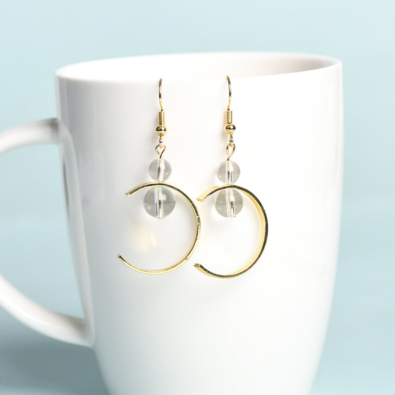 Double Bead Moon Earring