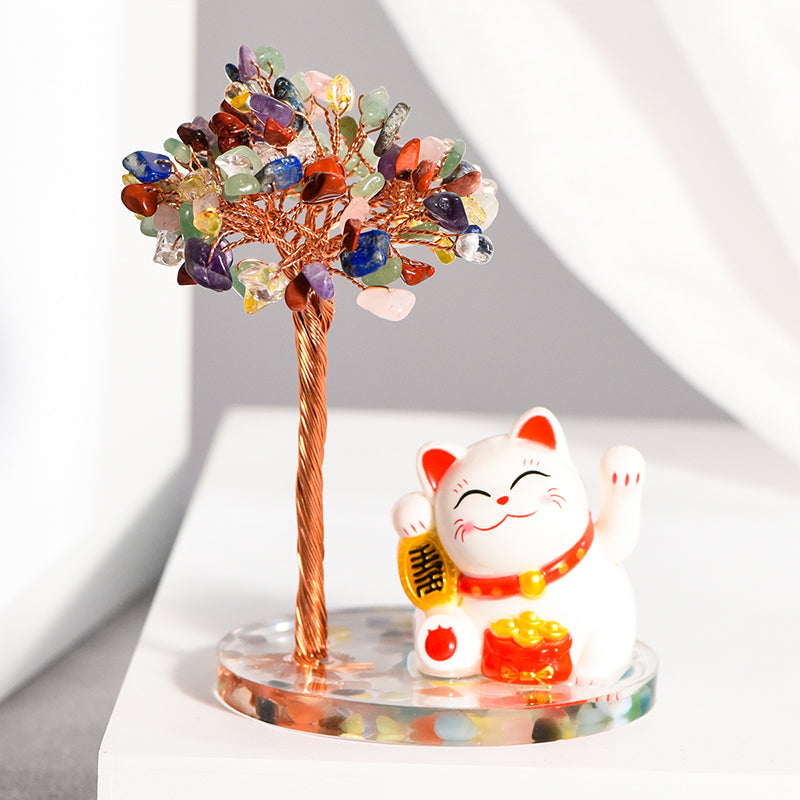 Lucky Cat Crystal Tree