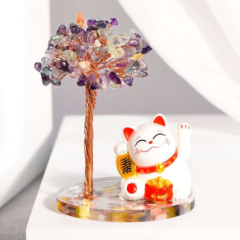 Lucky Cat Crystal Tree