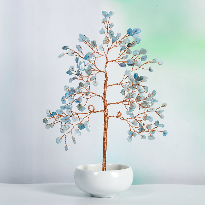 White Ceramic Bowl Crystal Tree