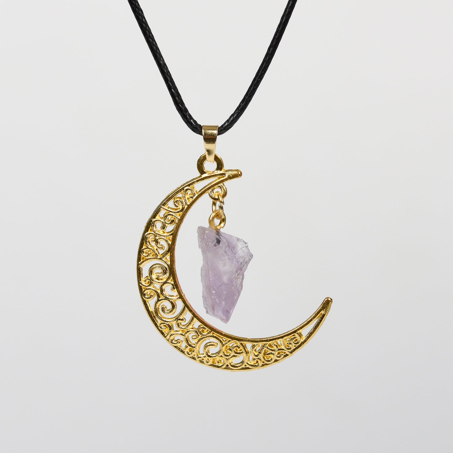 Raw Crystal & Moon Pendant