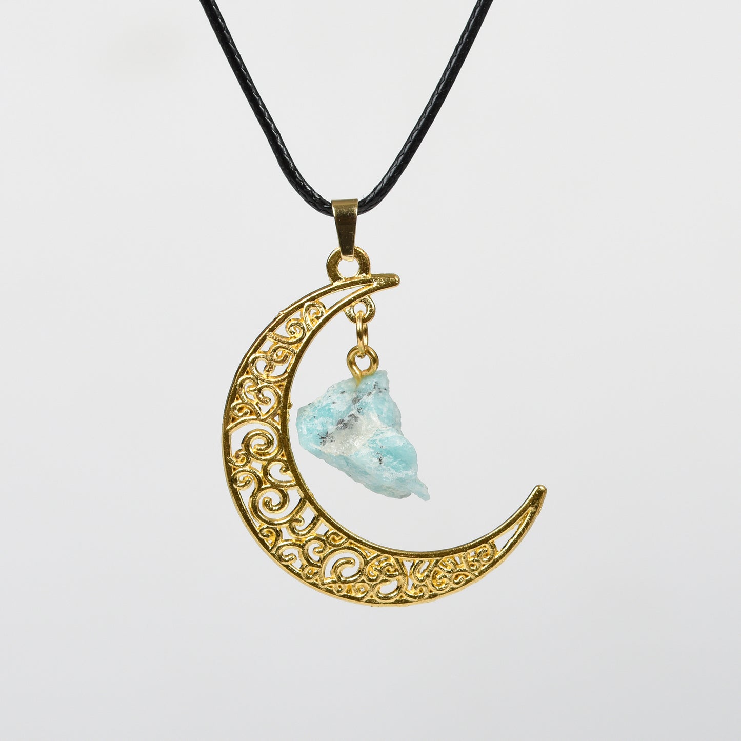 Raw Crystal & Moon Pendant