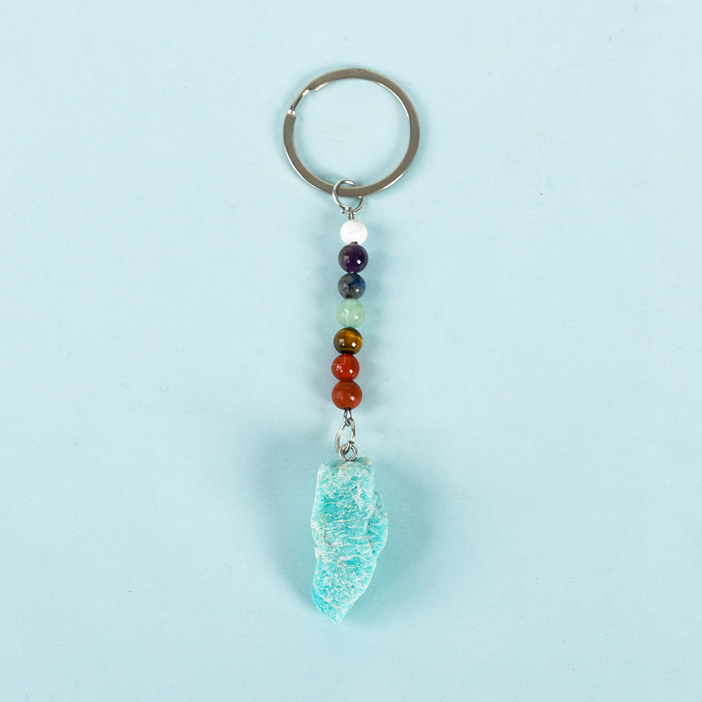 raw stone seven chakras keychain