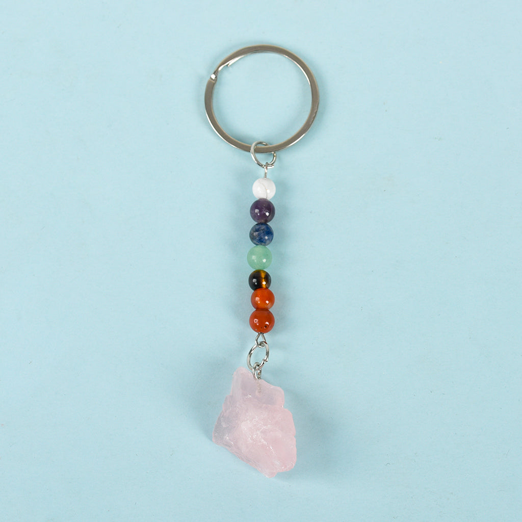 raw stone seven chakras keychain