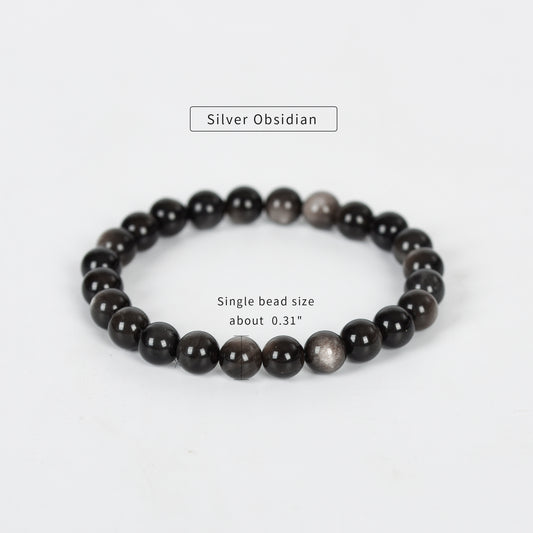 Sliver Obsidian Bracelet 6mm 8mm 10 mm